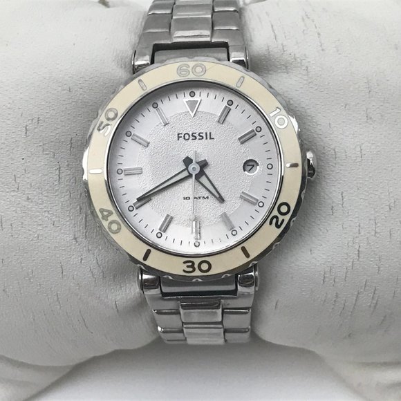 Fossil Women Watch Silver White Tone Date Calenda - Picture 3 of 12